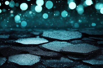 Dark teal surface with shimmering light effects