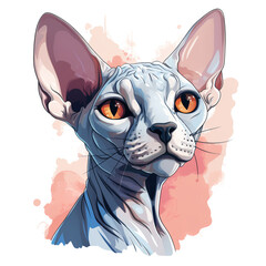Sphynx cat portrait showing confidence against a colorful background  