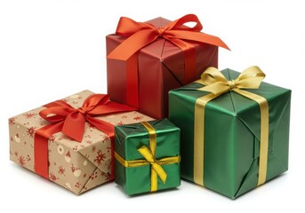 Fototapeta premium Four christmas presents isolated on white background