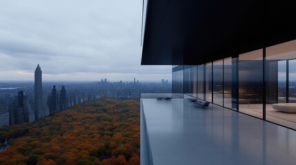 High-rise penthouse terrace with city views