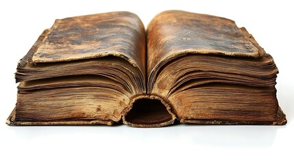 Open Antique Book Close-up on White Background