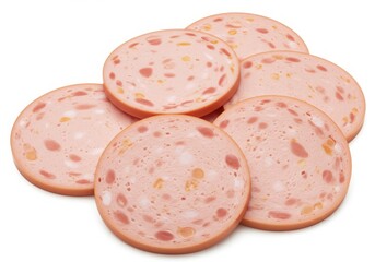 Slices of bologna meat isolated on white background