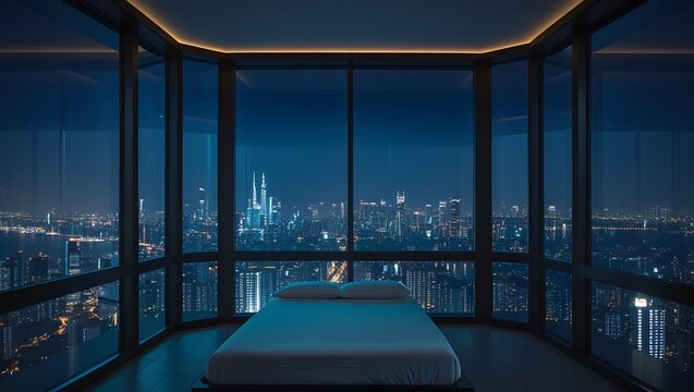 Fototapeta modern minimalistic bedroom view 