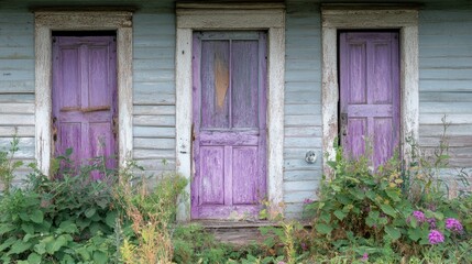 Three Purple Doors of an Abandoned House