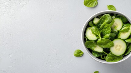 Fresh cucumber and spinach salad in a bowl