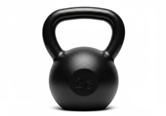 Isolated black kettlebell with 26 kg weight on white background for fitness training