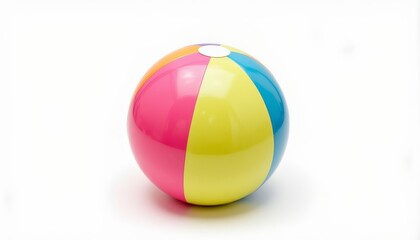 Vibrant inflatable beach ball, a colorful summer essential on white background 