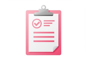Pink clipboard with paper and check mark icon for task management concept
