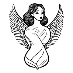 Elegant winged figure drawing in simple monochrome style illustration art