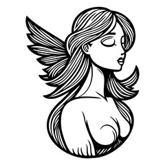 Elegant winged woman illustration conveying serenity and timeless beauty art design