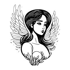 Elegant winged figure monochrome illustration artistic expression of freedom