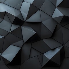 Obraz premium Abstract black background with geometric shapes and gradient, transitioning from dark gray to charcoal for a design template. Dark gray background with a low-poly texture, featuring a polygonal patter