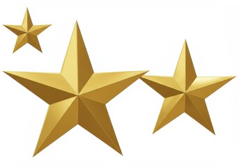 Obraz premium Three golden stars of different sizes on a white background