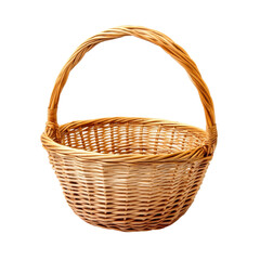 Fototapeta premium A light brown wicker basket with a handle, ready to hold items.