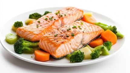 Healthy baked salmon with mixed vegetables