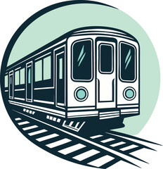Bold graphic subway train vector illustration. Teal and black modern subway train. Dynamic circular layout train illustration.