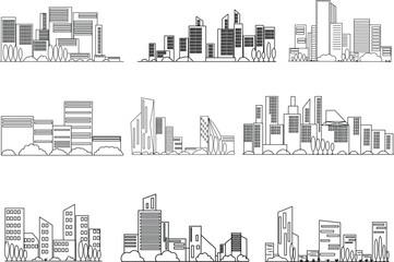 A stylish collection of line style illustrations showcasing capital city panorama and urban landscapes. Perfect for travel designs, city guides, business themes, and architectural visuals.