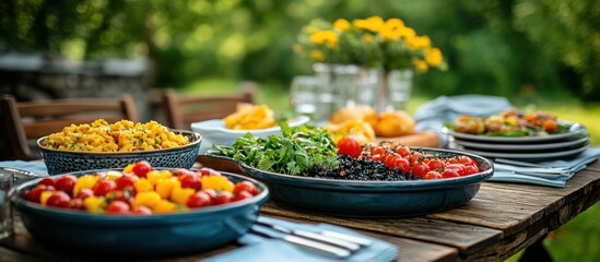 Outdoor garden party meal