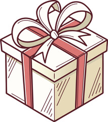 Festive red ribbon gift box illustration. Elegant present box with bow. Celebration and gift-giving cartoon design.
