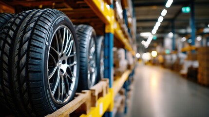  Black Automotive Tires on Colorful Shelves