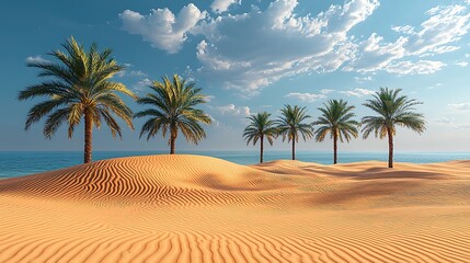 Obraz premium Palm Trees on Sand Dunes Near Ocean Under Blue Sky