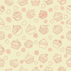 seamless pattern with cupcakes. Seamless background of cupcakes. Cupcake Icon set. Cake icon collection. Cupcake Flat Design Dessert Icon. Cupcake Vector Doodles Set. cupcake in doodle style.