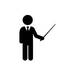 Teacher with pointer black icon for education