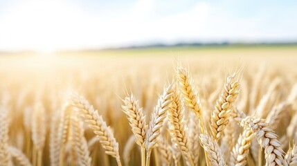 Fototapeta premium Golden wheat field bathed in sunlight