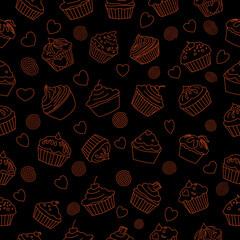 seamless pattern with cupcakes. Seamless background of cupcakes. Cupcake Icon set. Cake icon collection. Cupcake Flat Design Dessert Icon. Cupcake Vector Doodles Set. cupcake in doodle style.