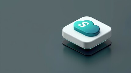3d futuristic layered platform with a blue cloud-like shape featuring a white letter on top glowing softly on a dark teal background, minimal and modern design