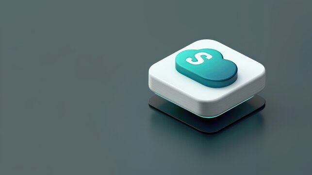 3d futuristic layered platform with a blue cloud-like shape featuring a white letter on top glowing softly on a dark teal background, minimal and modern design