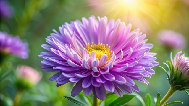 Delicate petals unfolding in soft summer light, showcasing the intricate details of an aster flower, aster flower, nature