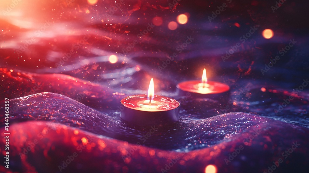 Poster a single candle resting on a table casting a soft warm glow in the dark creating an enigmatic and tr