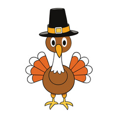 A festive turkey wearing a classic black Pilgrim hat with a gold buckle, symbolizing Thanksgiving cheer and tradition with a touch of humor and seasonal charm.