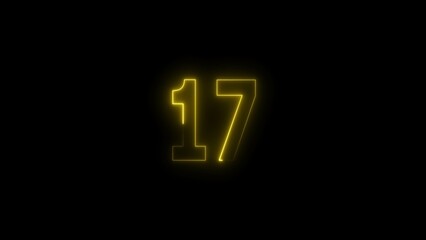 glowing yellow 17. glowing countdown number illustration.