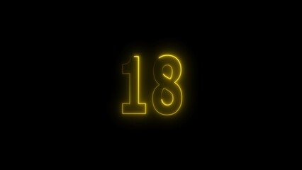 glowing yellow 18. glowing countdown number illustration.