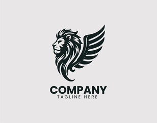 Fototapeta premium Winged Lion Head Silhouette Vector Logo