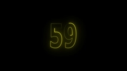 glowing yellow 59. glowing countdown number illustration.
