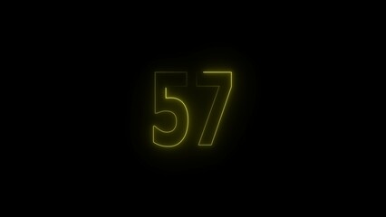 glowing yellow 57. glowing countdown number illustration.