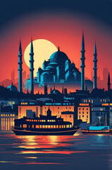 vertical travel poster illustration of Istanbul