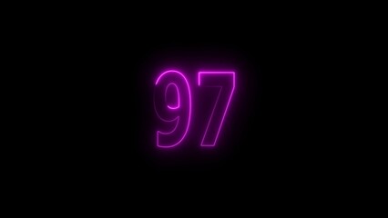 Neon number 97 illustration. purple glowing digit design.