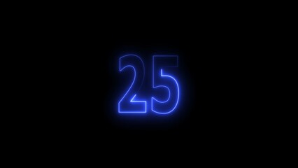 neon blue number 25. digital glowing number design.