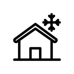 House with a snowflake on the roof. The house is white and has a simple design