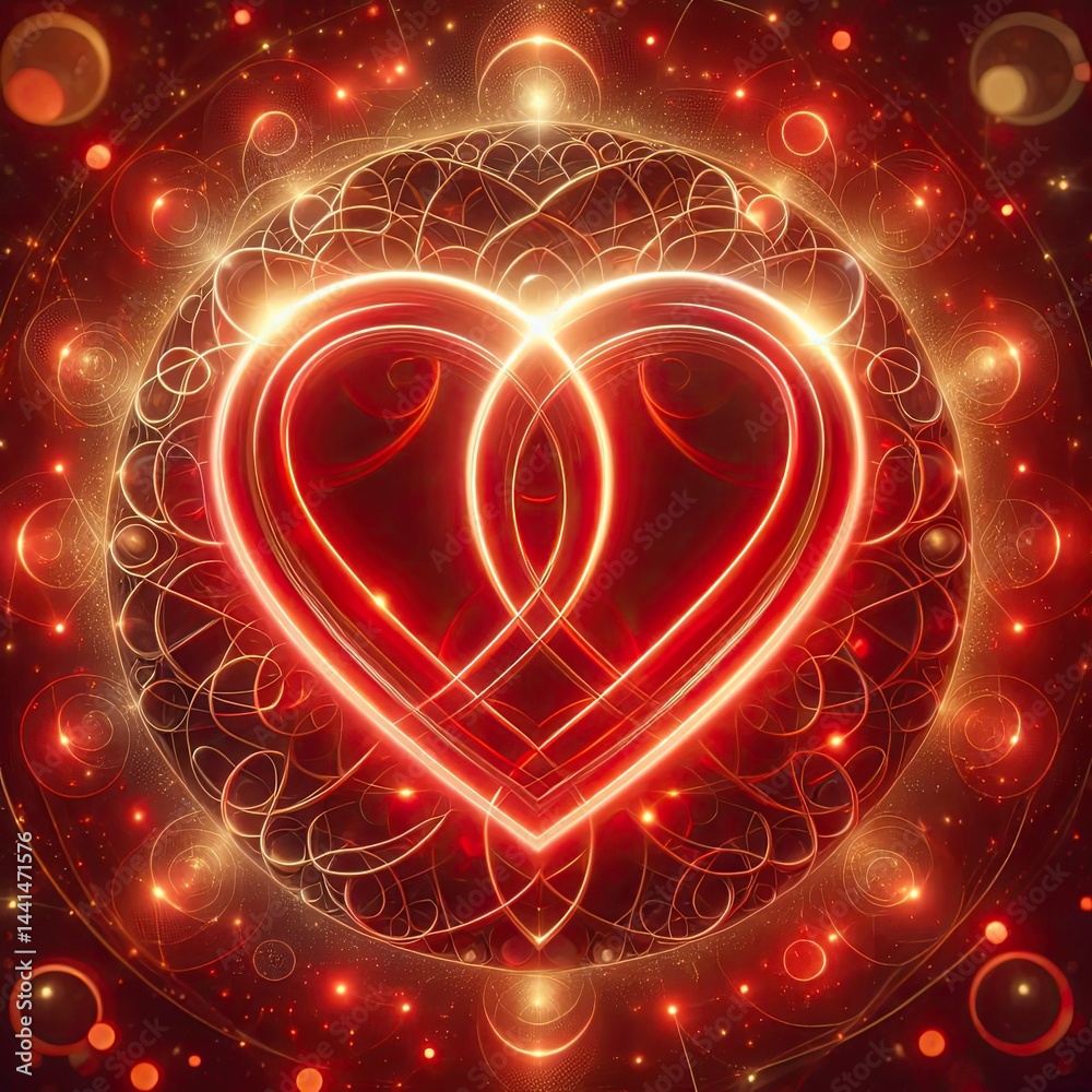 Aufkleber two luminous red hearts intricately intertwined, surrounded by a soft, warm glow. the background fea