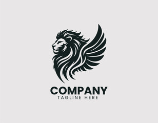 Obraz premium Winged Lion Head Silhouette Vector Logo