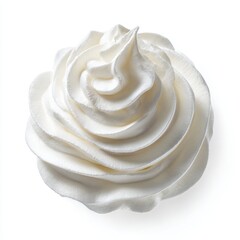 Whipped cream swirl, top view isolated on white background