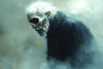 A skeletal figure shrouded in ethereal mist.