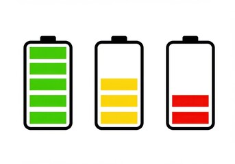Battery level indicators icons on white background