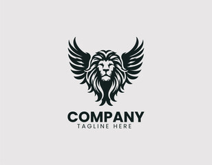 Obraz premium Majestic Winged Lion Head Silhouette Vector Logo Design
