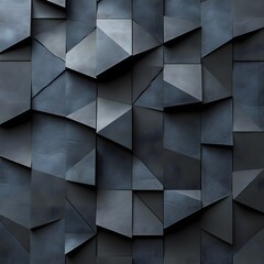 Fototapeta premium Abstract black background with geometric shapes and gradient, transitioning from dark gray to charcoal for a design template. Dark gray background with a low-poly texture, featuring a polygonal patter